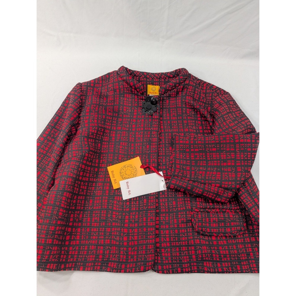 Nwt Ruby Rd Womens 18 Jacket Shatter Sheer Red Black Slate Shaw One Button
